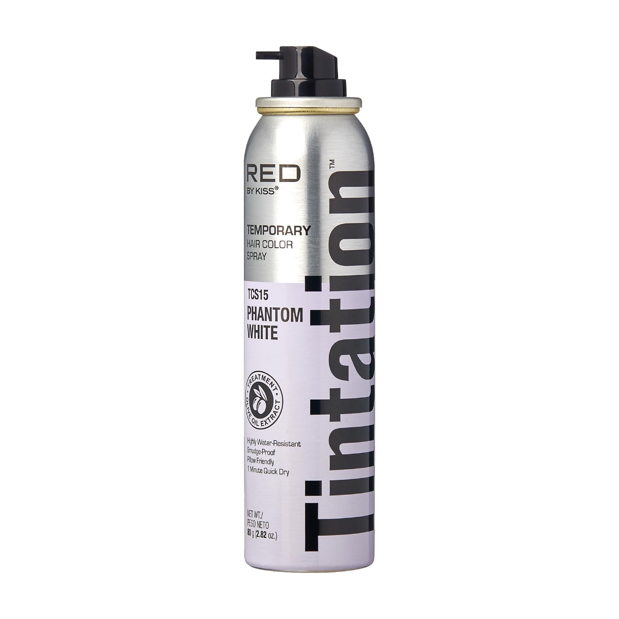 Kiss Tintation Phantom White Temporary Hair Color Spray for Gray Root Coverage Bold Highlights 2.82Oz (80g)